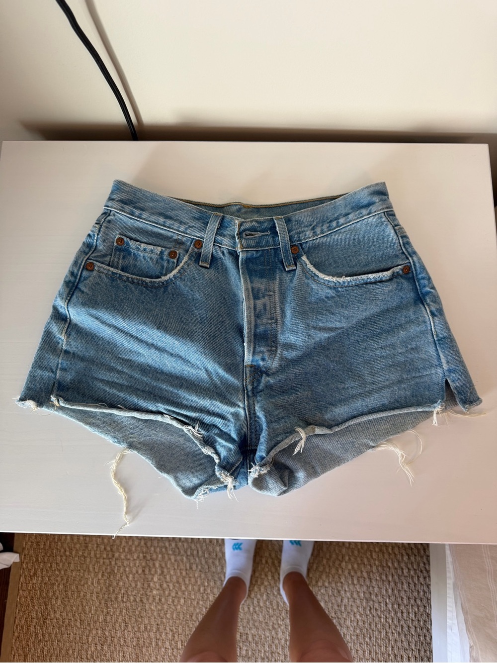 Levi's Light Blue High-Rise Cutoff Denim Shorts